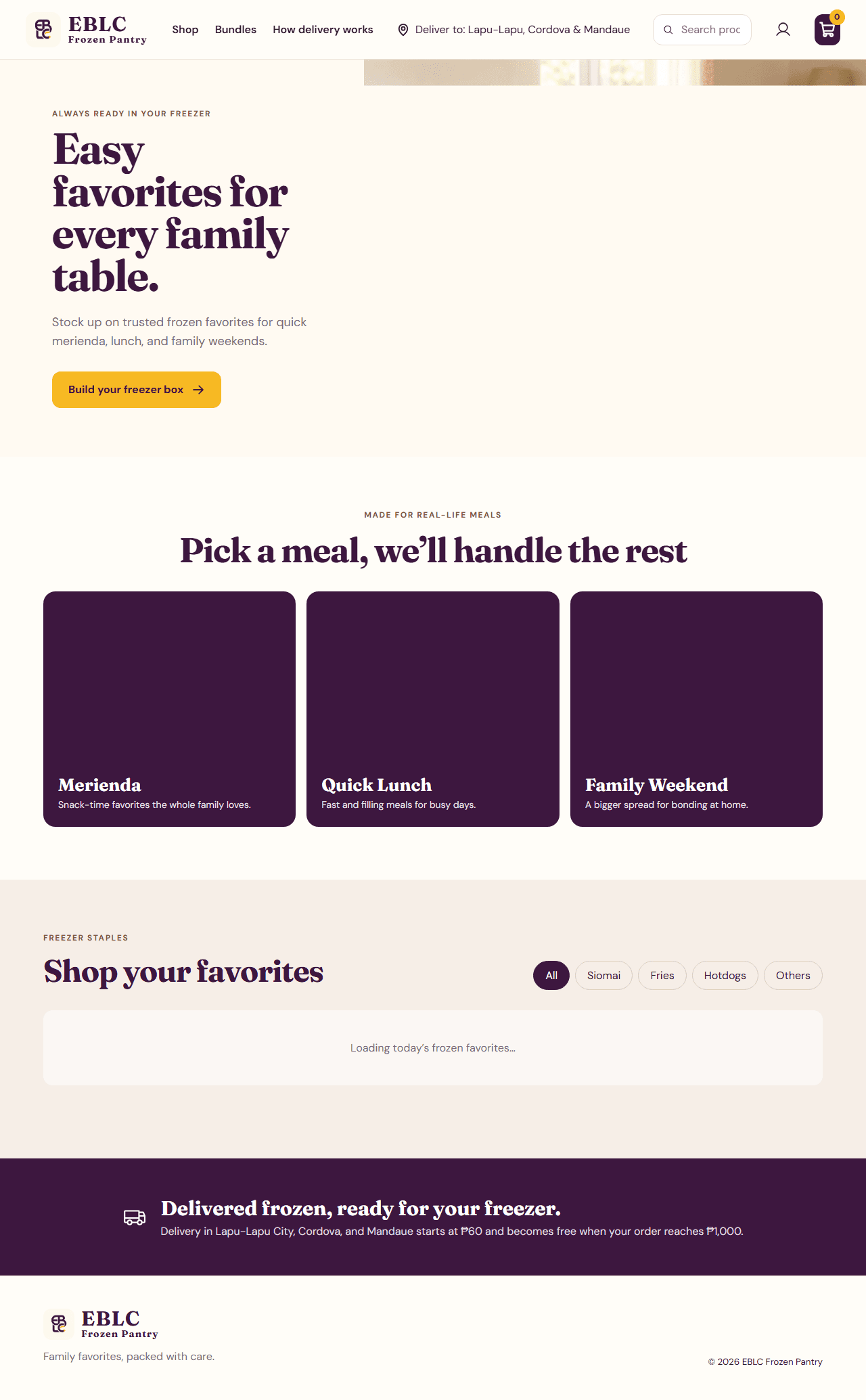 EBLC Frozen Pantry live website preview